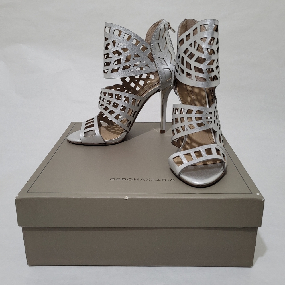 BCBGMaxAzria "Ma-Maven" Silver Metallic Napa Heels